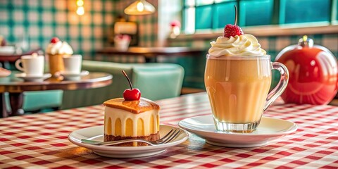 Charming retro cafe scene featuring a cream soda pudding