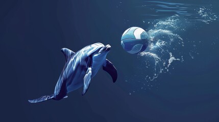 Fototapeta premium A dolphin playing with a ball in the ocean.