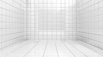 An empty clean room with a geometric mosaic surface on the wall and floor. Illustration of a ceramic tiled bathroom.