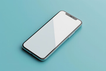 A cell phone with blank screen on blue background