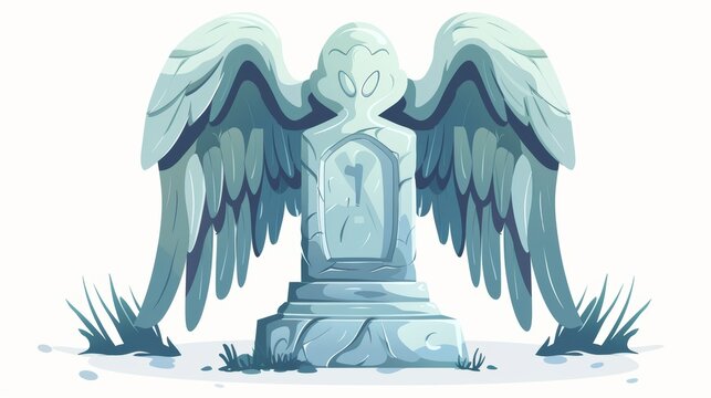 recommend clip art: The angel stone figure, cemetery marble tombstone memorial, catholic graveyard, ossuary sign, gothic statue, halloween illustration isolated white background, cartoon modern icon, clipart.