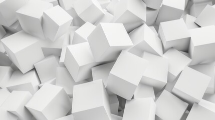 A white geometric background with cubes is paired with an abstract 3D rendering, motion design, and a seamless looping animation in 4K