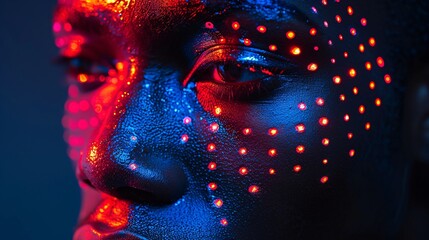 Cyberpunk Neon Skin: Intricate Laser Patterns on Naked Silhouette with Vibrant Colors in Futuristic Style