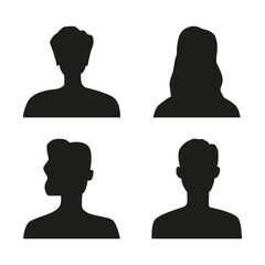Flat illustration. Silhouettes of men and women in black. Avatar, user profile, person icon, profile picture. Suitable for social media profiles, icons, screensavers and as a template...