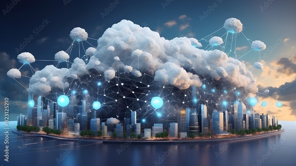 Poster ai and technology cloud computing for backup, database, storage, and data transmission. concept of i
