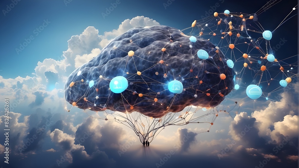 Poster ai and technology cloud computing for backup, database, storage, and data transmission. concept of i