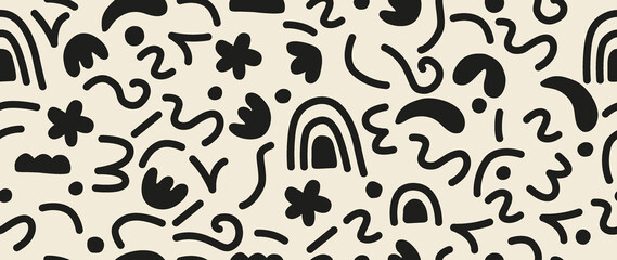 Flat seamless background. Minimalistic abstract pattern. Modern black print on a light background. Ideal for textile design, screensavers, covers, cards, invitations and posters...