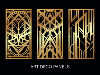 Art Deco Roaring Twenties, Gatsby's Style Set of Gold Panels vector