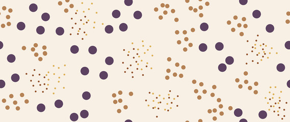 Flat background. Minimalist purple and brown trendy abstract polka dot pattern on light background. Perfect for screensaver, poster, card, invitation or home decor..
