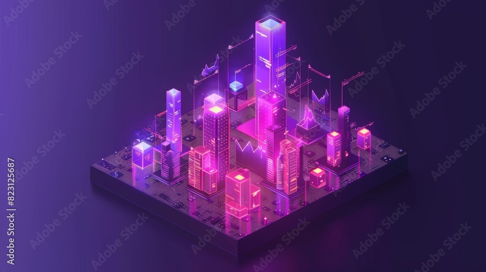 Aufkleber isometric landing page for cryptocurrency exchange. coin mining and trading chart on computer and sm