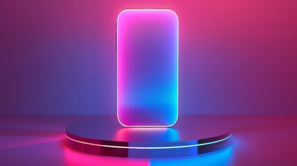 Detailed neon podium scene for product presentation. Futuristic neon laser beam light illustration modern.