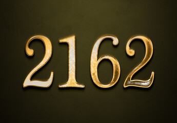 Old gold effect of 2162 number with 3D glossy style Mockup.	