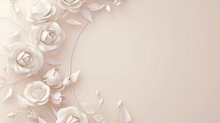 Stunning white floral rose wreath illustration modern with a minimal 3D wedding invitation frame