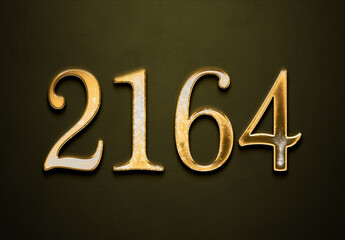 Old gold effect of 2164 number with 3D glossy style Mockup.	