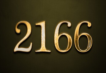 Old gold effect of 2166 number with 3D glossy style Mockup.	