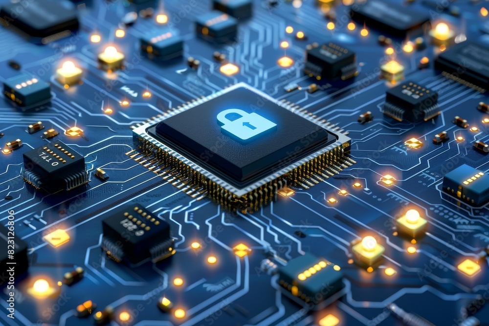 Poster high tech illustration of a secure microchip
