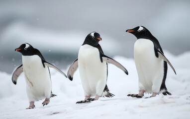 A Delightful Scene of Penguins Waddling on Snow