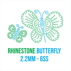 Rhinestone hotfix transfer vector butterfly design for laser cutting, 2.2 mm hole size 6 ss in 200 mm x 200 mm green square box