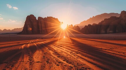 Bright sunlight casting long shadows on desert