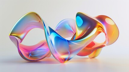 An abstract 3D render of a curved, iridescent shape