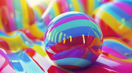 The video is a seamless looped 4K animation of a colorful sphere with a 3D render