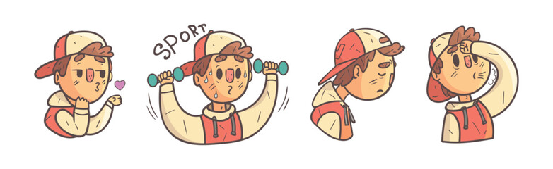 Funny Boy Character Showing Different Emotion Vector Set