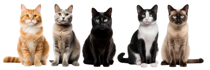 Cute cats png element set on transparent background