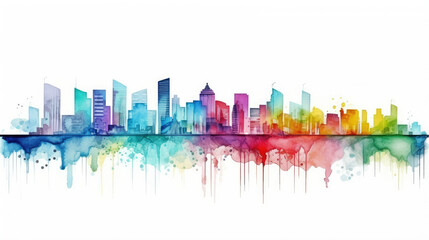 Obraz premium Vibrant Watercolor Skyline Reflection Artwork