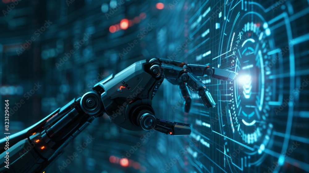 Poster this futuristic concept uses artificial intelligence and holography to move a robot hand or arm to p
