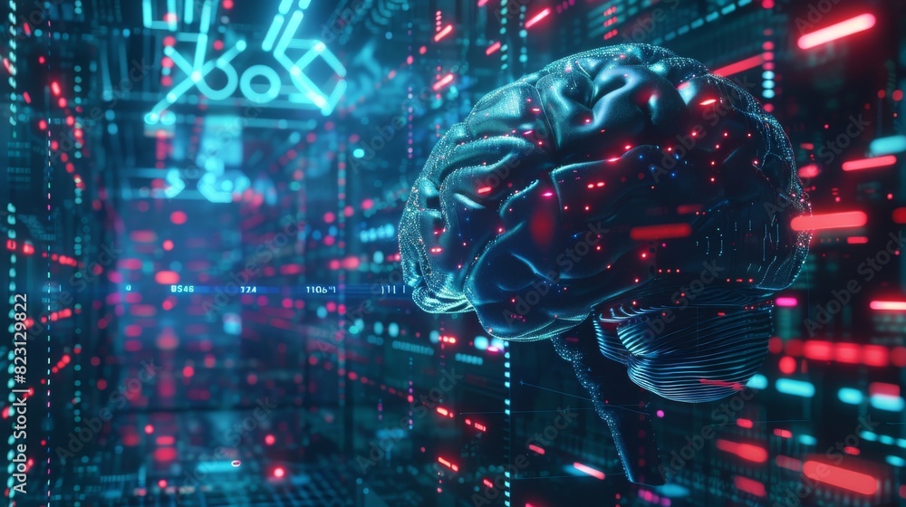Poster with letters ai, the banner is about artificial intelligence or robotic brains. future concept backg