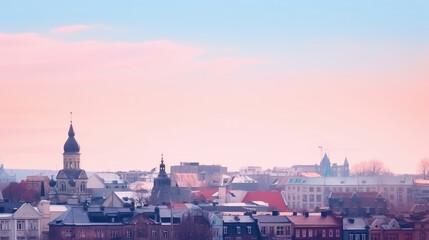 Fototapeta premium Pastel Sky Over Quiet European Cityscape