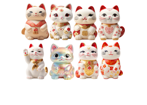 Lucky cats png element set on transparent background