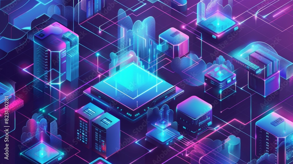 Poster a cloud storage system with big data analytics. an information technology illustration concept showi
