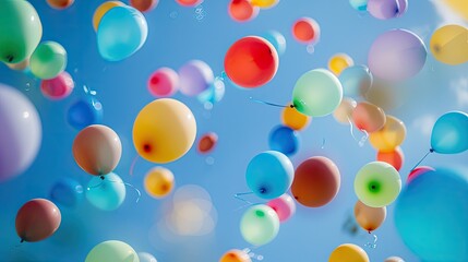 Abstract blur of colorful balloons in sky