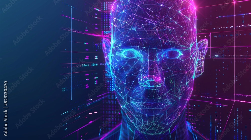 Poster using artificial intelligence to brainstorm creativity for business. cyber head with ai technology d
