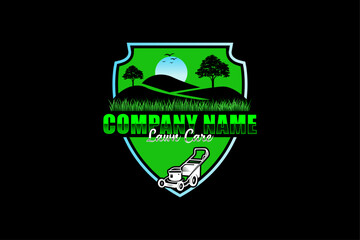Illustration vector graphic of lawn care with Lawn mower home service black background, landscape, grass concept logo design template