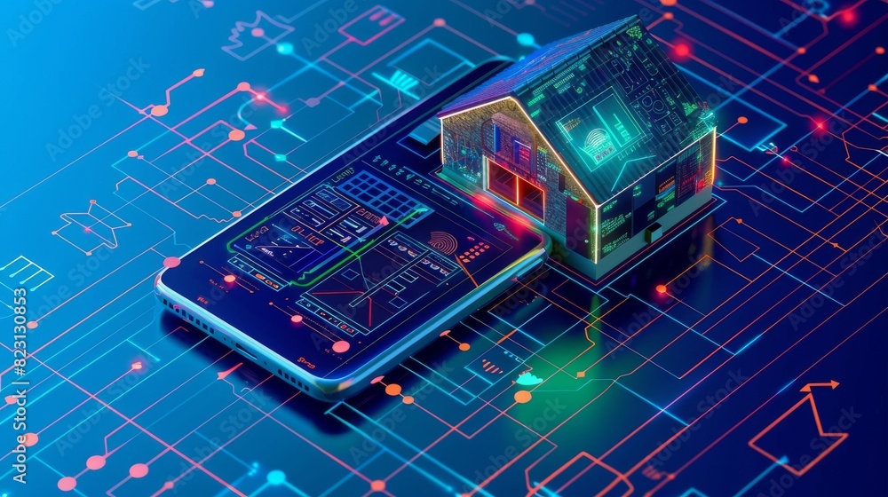 Aufkleber integrated smart home system with smartphone controlling house appliances and security via wireless 