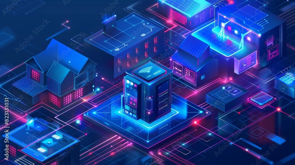 Poster the concept of a smart home isometric. system control of the internet of things. development of mobi