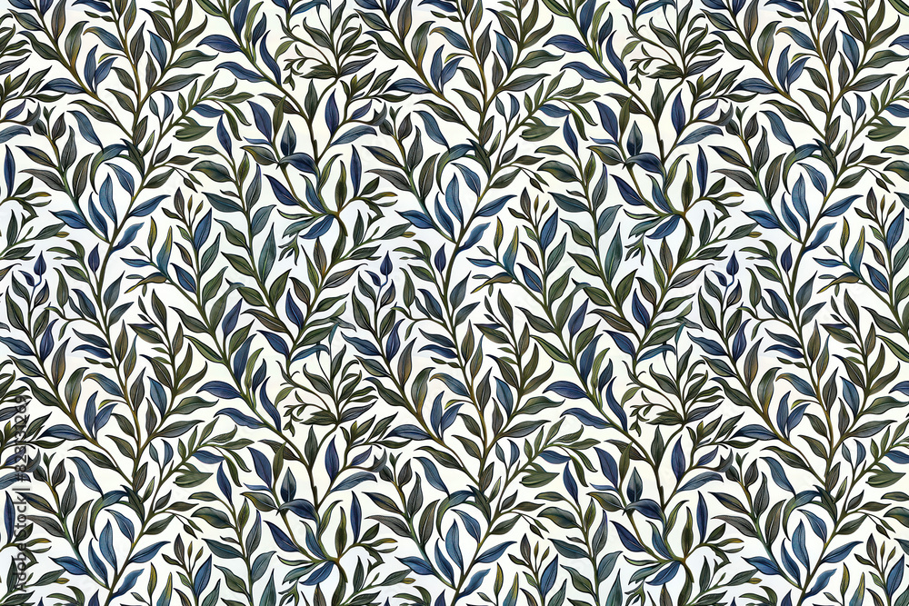 Poster willow leaves pattern tapestry. arts and crafts. vintage botanical wallpaper pattern. background ima