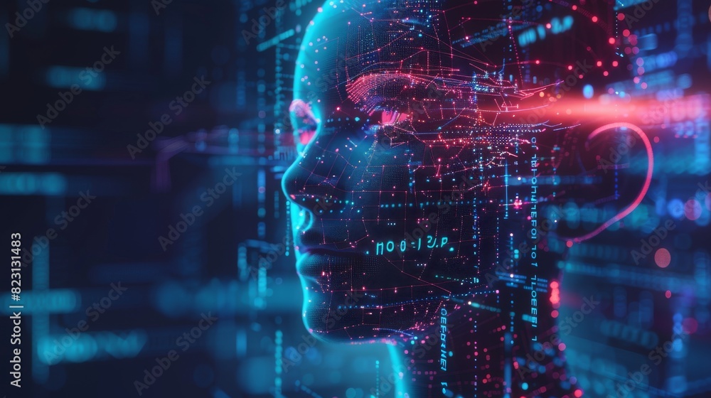 Poster an illustration showing artificial intelligence concept. cybernetic digital brain, neural network in
