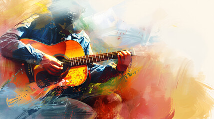 Obraz premium art brush illustration a man playing gitar background painting, generative Ai