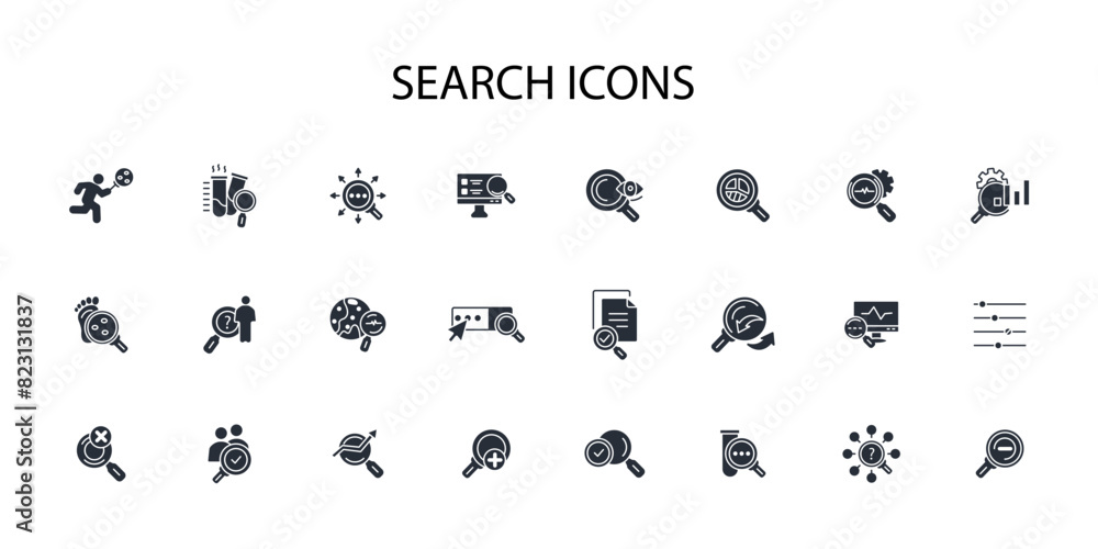 Poster search icon set.vector.editable stroke.linear style sign for use web design,logo.symbol illustration