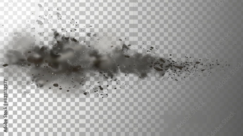 Poster grey ash powder explosion over transparent background. smoke cloud overlay effect using isolated mod