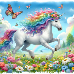 A photo of a unicorn with rainbows generative AI
