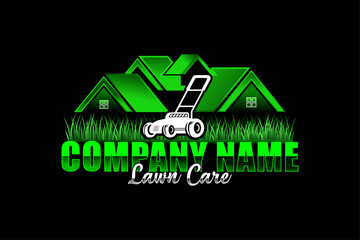 Illustration vector graphic of lawn care with Lawn mower home service black background, landscape, grass concept logo design template