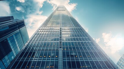 Fototapeta premium A corporate skyscraper. Show the entire building. Generative AI.