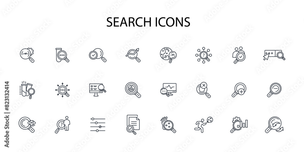 Poster search icon set.vector.editable stroke.linear style sign for use web design,logo.symbol illustration