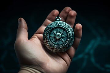 a hand holding a compass