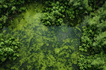 Aerial view of a wetland with dense vegetation