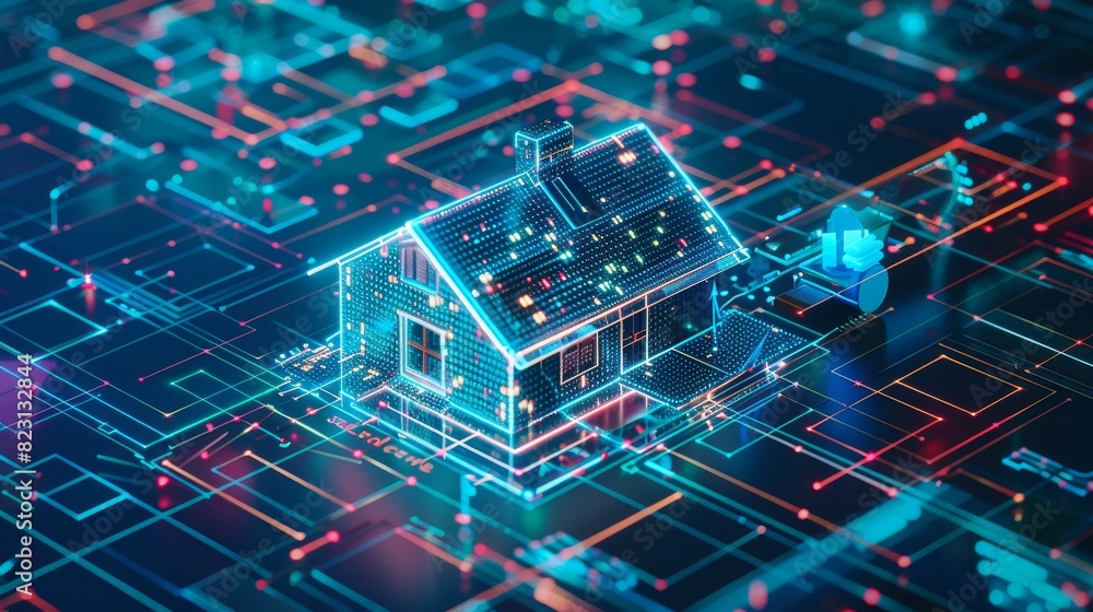 Poster internet of things developmet. engineering design digital infrastructure of house, configuration scr